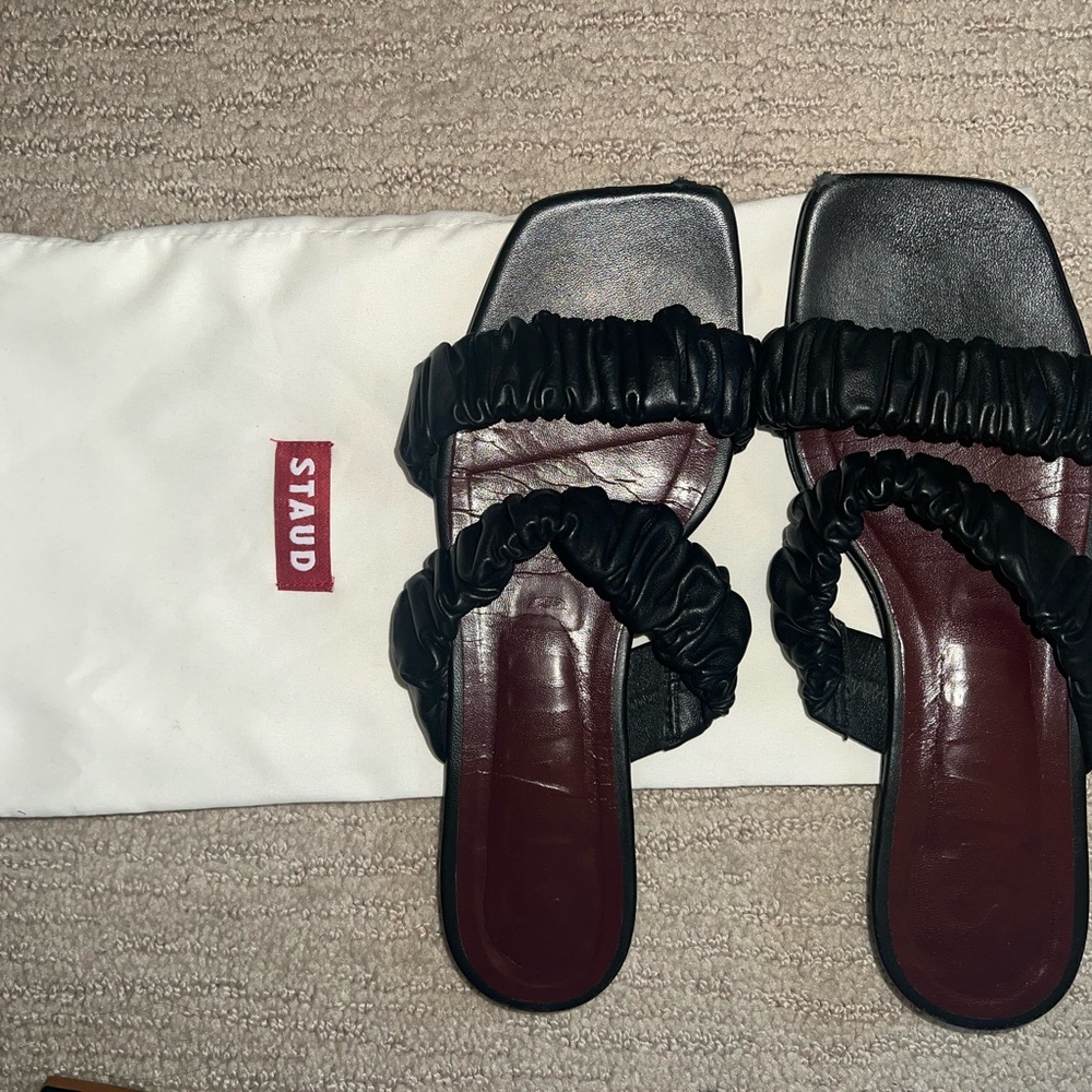 STAUD Black Double-Strap Slide Mules